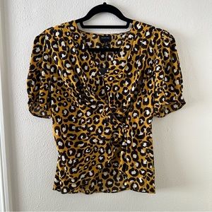 Who What Wear Yellow Leopard Print Top - Size Small